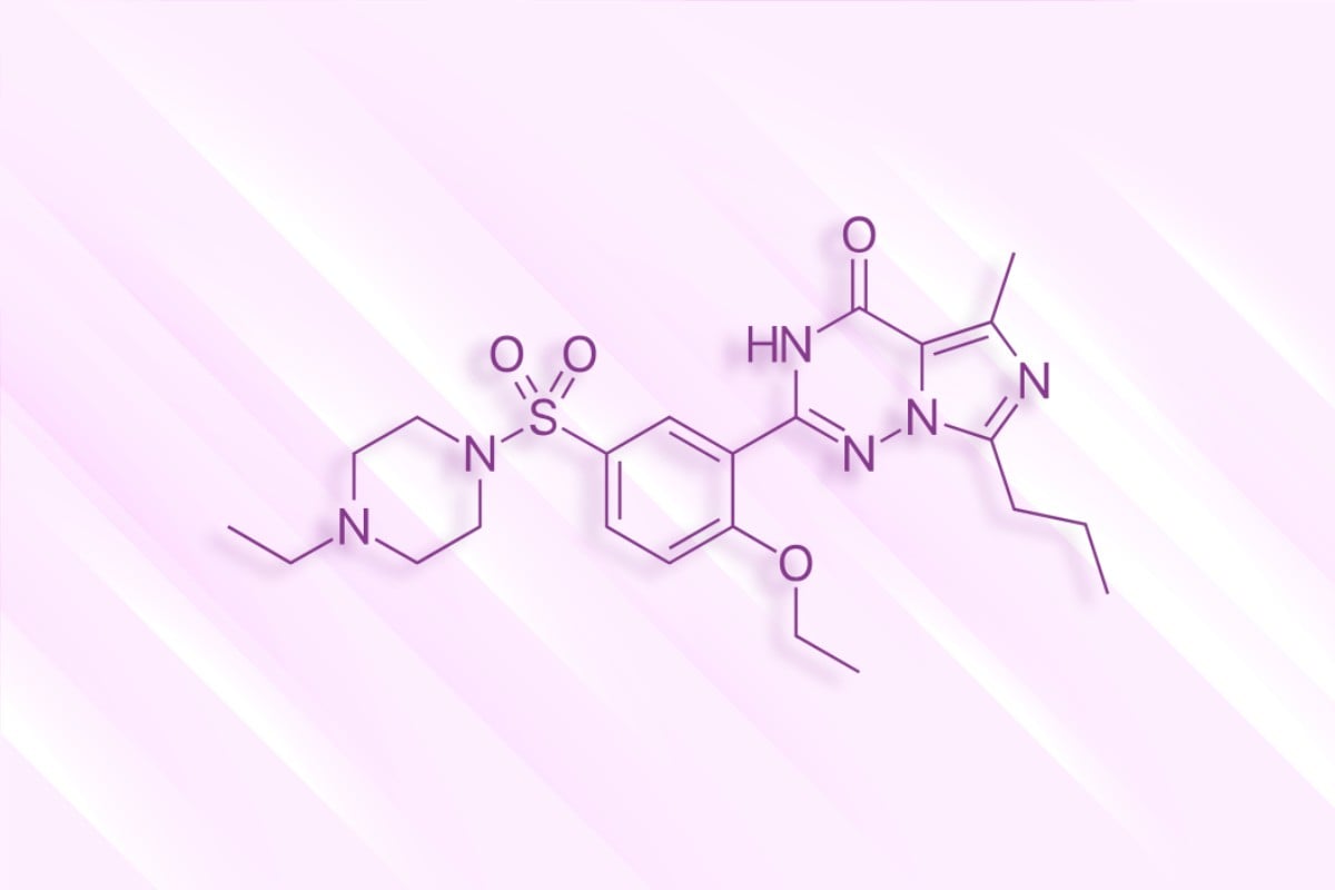 Representación artística de la estructura molecular del vardenafilo